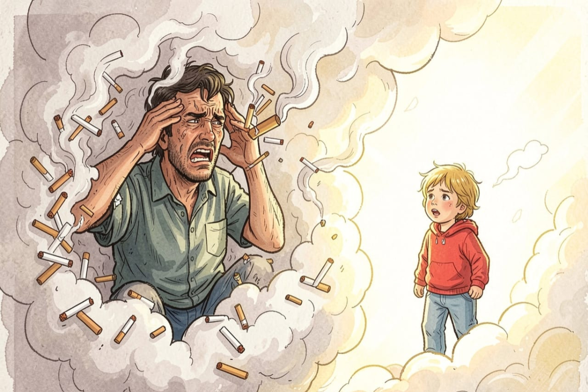 Ilustrasi dampak rokok untuk artikel WHO: Dampak Rokok pada Kesehatan Mental dan Risiko Stunting